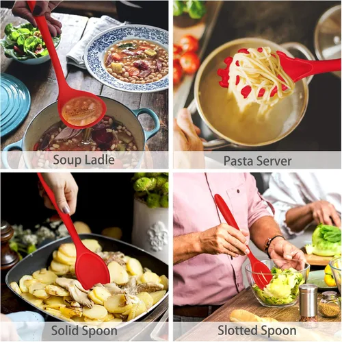 Miniatura 4 de P&P CHEF Juego de 7 utensilios de cocina de silicona, a prueba de calor, para utensilios de cocina antiadherentes, espátula antiadherente, espátula