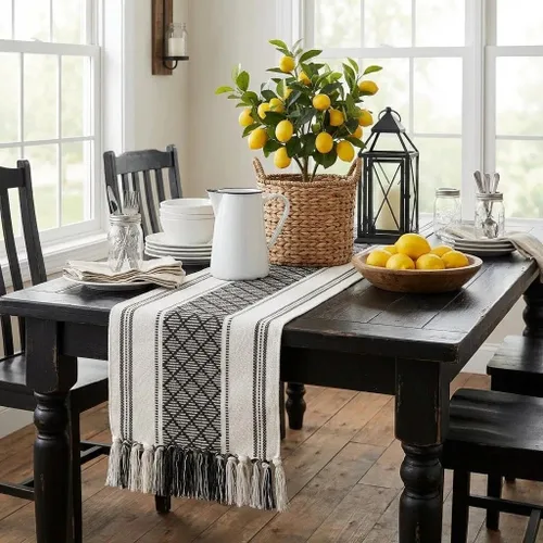 Miniatura 13 de yuboo Camino de mesa bohemio con extremo triangular, caminos de mesa pequeños de 36 pulgadas, cubierta de tocador de macramé para mesita de noche