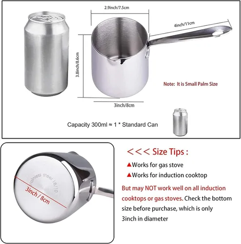 Miniatura 2 de IMEEA Calentador de mantequilla de 10 oz / 10.1 fl oz de una sola porción de leche y salsa sartén de calefacción 18/10 de acero inoxidable de tres