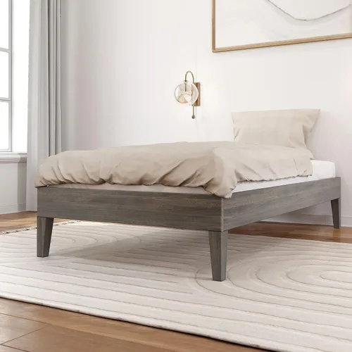 Plank+Beam - Marco de cama de plataforma de madera maciza, soporte de listones de madera resistente, no necesita somier, fácil de montar, color