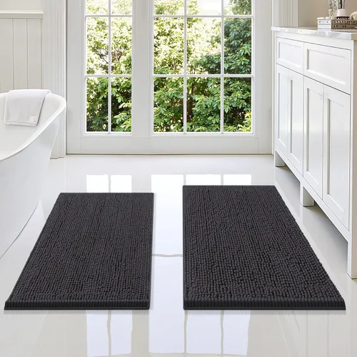 Miniatura 97 de Smiry Juego de 2 alfombras de baño, felpilla suave y absorbente, lavable a máquina, antideslizantes, para bañera, ducha y suelo