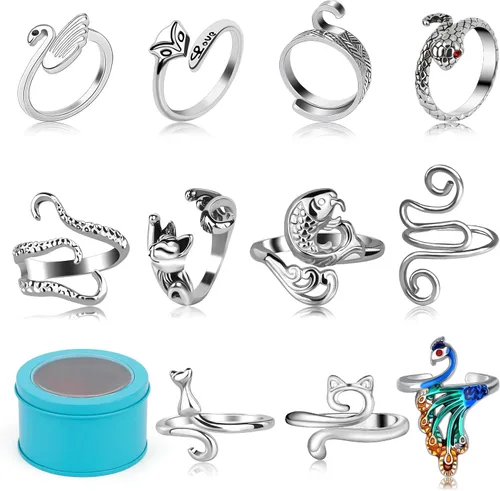 11 Piezas Anillos de Ganchillo, Anillos de Tensión de Tejido Ajustables, Anillos de Hilo con Bucle para Dedos, Anillo de Ganchillo para Dedo, Guía