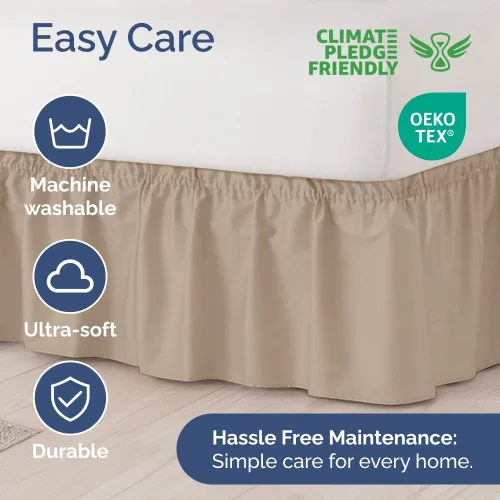 Miniatura 6 de Falda de cama envolvente con volantes, color crema, para camas de tamaño matrimonial con altura de 30 cm CGK Linens - Falda de cama plisada con tela