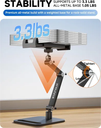 Miniatura 5 de Soporte para tableta para iPad, soporte de monitor portátil para 15.6 pulgadas, 17.3 pulgadas Aluminum Alloy Foldable Arm Mount with 360° Swivel