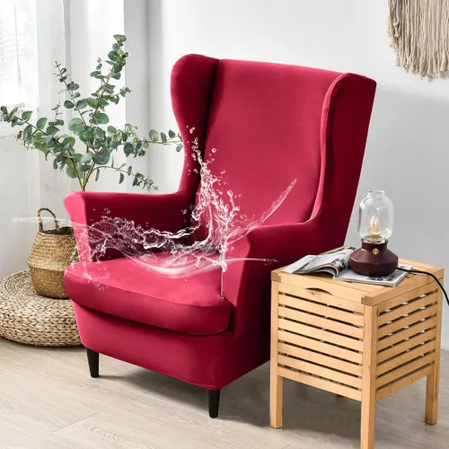 Miniatura 11 de Morbuy Funda impermeable para silla con respaldo de ala, fundas para silla con respaldo de ala, 2 piezas, lavables, elásticas, con brazos para sala