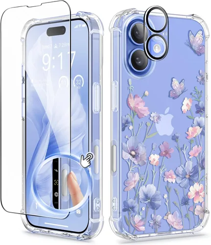 Miniatura 22 de GVIEWIN - Funda floral para iPhone 14 de 6.1 pulgadas, protector de pantalla + protector de lente de cámara, no se amarillenta, a prueba de golpes