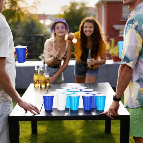 Miniatura 8 de DI QIU REN 150 vasos de plástico para fiestas azules de 16 onzas, vasos desechables de color blanco oscuro y azul claro a granel para fiestas