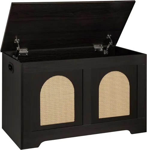 Miniatura 28 de DINZI LVJ Baúl de almacenamiento, caja de juguetes de madera de 39.4 pulgadas con 2 bisagras de seguridad, banco de zapatos de entrada con tapa