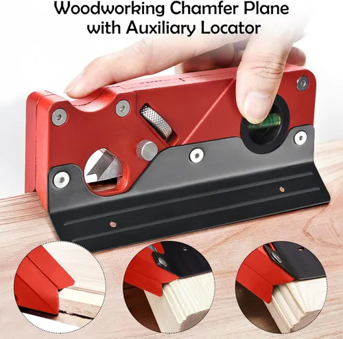 Miniatura 3 de Plano de chaflán de madera con 7 cabezales de corte, herramienta de aplanamiento de esquina de borde de carpintería con localizador auxiliar, Rojo