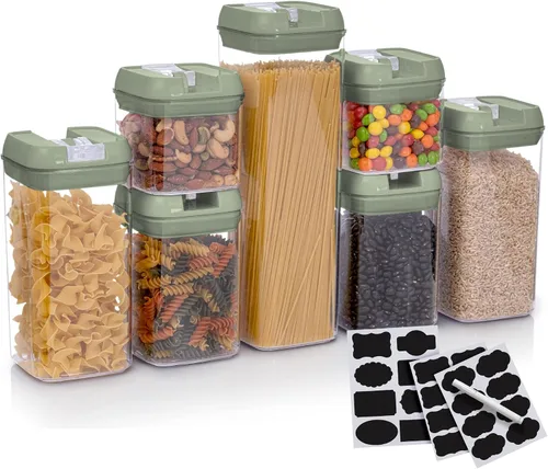 Miniatura 8 de Juego de 7 recipientes herméticos para almacenamiento de alimentos, contenedores organizadores de despensa, contenedores de plástico sin BPA, más