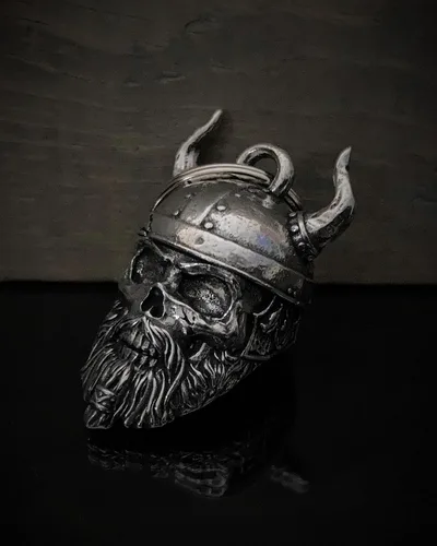 Miniatura 7 de Bravo Bells Viking Warrior Skull Bell - Accesorio de campana de motociclista o llavero para buena suerte en la carretera - Fabricado en los Estados