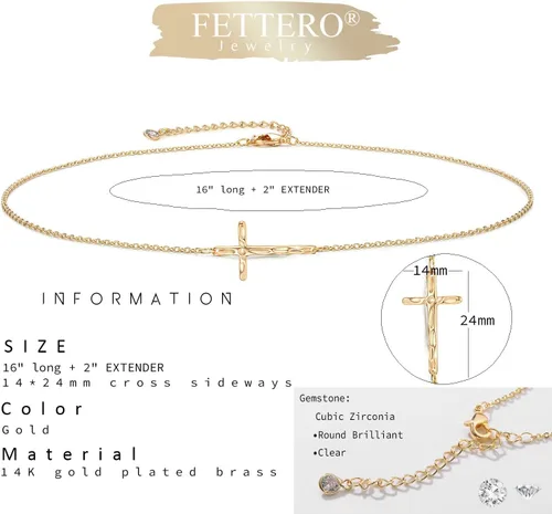 Miniatura 121 de Fettero - Collar con dije de cruz de fe, chapado en oro de 14 K, cadena fina, minimalista, simple, pequeña, para oración, regalo de joyería religiosa