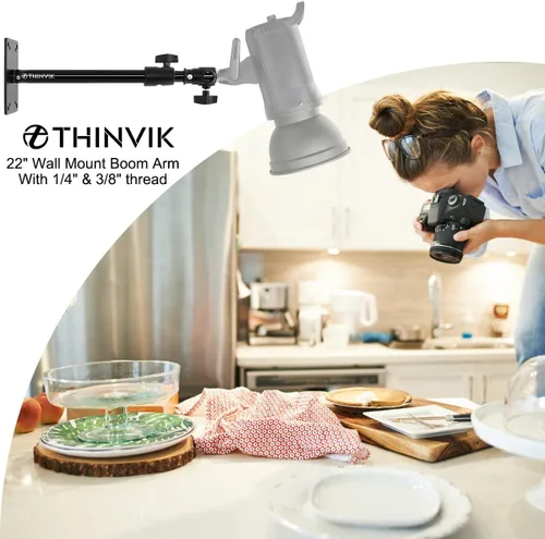 Miniatura 7 de Thinvik Soporte para cámara de estudio de fotografía, montaje de techo de pared con brazo para video monolight, reflector, montaje horizontal