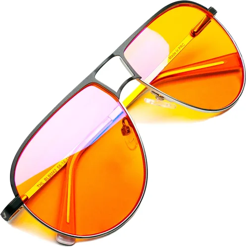 Lentes de bloqueo de luz azul aviador naranja para un mejor sueño, 97% metal de alta calidad, lentes clásicos de aviador para migraña para mujeres y