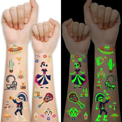 Miniatura 13 de 124 tatuajes temporales de Halloween que brillan en la oscuridad para niños, calcomanías de tatuaje falsas luminosas impermeables para fiesta