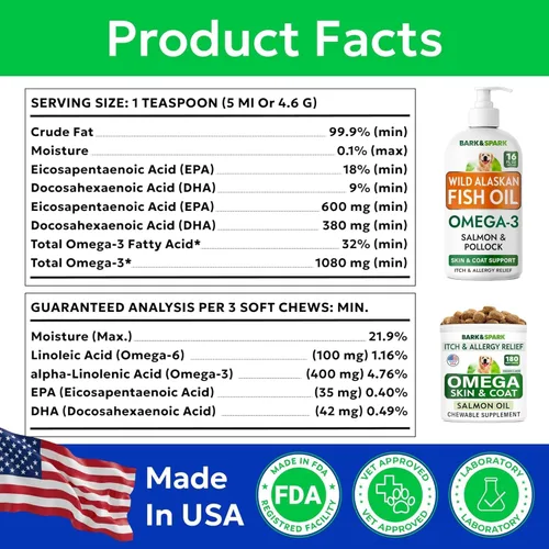 Miniatura 4 de BARK&SPARK Omega 3 + aceite de pescado para perros - Masticables para alergias en la piel, alivio de picazón, tratamiento de puntos calientes