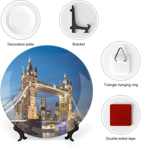 Miniatura 3 de XISUNYA Plato decorativo de 6 pulgadas, plato de cena de Londres, paisaje del puente de la torre emblemática al crepúsculo, placa de exhibición