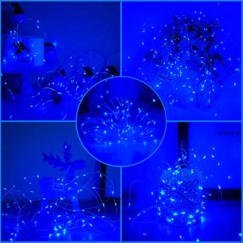 Miniatura 6 de Tira de luces solares azules de Navidad al aire libre impermeables, 2 paquetes, total 200 LED, 20.1 m, 8 modos, luces de hadas de cobre