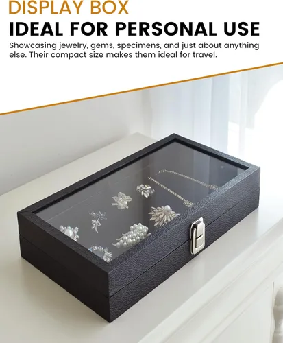 Miniatura 4 de Novel Box - Caja organizadora de joyas, cuero sintético negro, 6 x 3.75 x 2 pulgadas, caja de joyería de cristal de tamaño pequeño con tapa