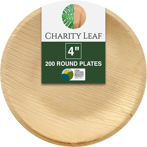 Miniatura 6 de Charity Leaf Platos redondos desechables de hoja de palma de 5 pulgadas (50 piezas) como bambú para servir, tableros desechables, vajilla ecológica