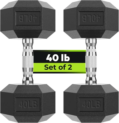 Miniatura 44 de HANDBODE Juego de 2 mancuernas hexagonales de 2.5 a 65 libras con revestimiento de goma, mancuernas para ejercicio y fitness, peso de mano