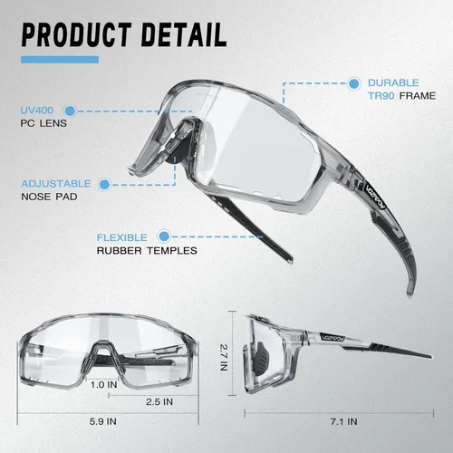 Miniatura 5 de Photochromic Cycling Glasses for Men Women, UV400 Sports Sunglasses for MTB, Riding, Running, Fishing, Baseball A1-gris