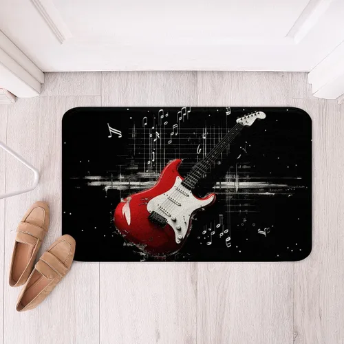 Miniatura 20 de Alfombra de baño de guitarra roja, antideslizante con música hip pop, decoración del hogar, para interiores y niñas, diseño de guitarra roja, tapete