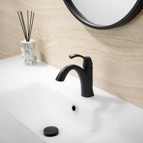 Miniatura 2 de TimeArrow TAF206-MB TAF206-MB - Grifo para lavabo de baño, negro mate, grifo de baño de una sola manija para 1 agujero con placa de cubierta de 3