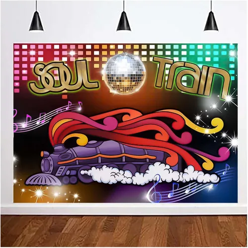 XLL Tren del alma de los años 70 y 80, fondo de fotos con temática de neón brillante, 7 x 5 pies, canto, baile antiguo, discoteca, baile,
