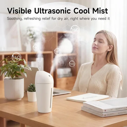 Miniatura 5 de Humidificador portátil a pilas (boquillas duales) - Humidificadores de aire pequeños para dormitorio, plantas, oficina, viajes, automóvil
