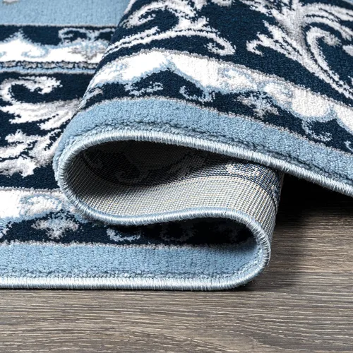 Miniatura 5 de JONATHAN Y Acanthus - Alfombra de pasillo con borde francés azul/azul marino, 2 x 8 pulgadas, vintage, bohemio, fácil de limpiar para sala de estar