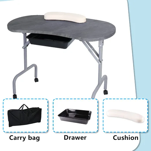 Miniatura 7 de AGESISI Mesa de manicura portátil plegable para uñas con cajón grande, mesa de tecnología de uñas para sala de trabajo, estación de trabajo, Negro
