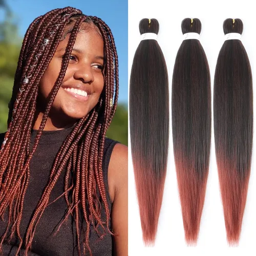Miniatura 35 de Cabello trenzado marrón preestirado de 30 pulgadas, 3 paquetes de cabello trenzado preestirado de color 30 EZ, textura Yaki, extensiones de cabello