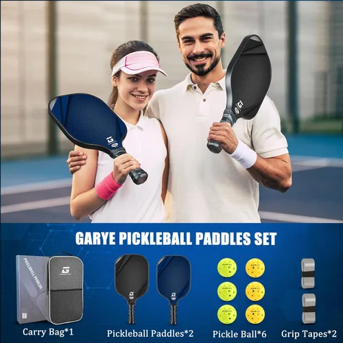Miniatura 6 de GARYE Juego de 2 palas de pickleball aprobadas por USAPA, juego de pickleball de fibra de carbono, raquetas ligeras de pickleball, paquete de 2
