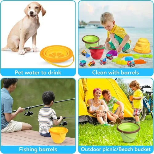 Miniatura 4 de Juego de juguetes de arena de playa para niños, cubo de playa plegable de silicona plegable para viajes, juguetes de playa para verano al aire