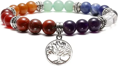Top Plaza Pulsera de curación de 7 chakras, reiki, piedras reales, yoga, meditación, mala, pulseras elásticas para mujeres, aleación de plata