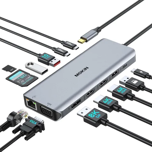 Miniatura 11 de Estación de acoplamiento, adaptador USB C, adaptador multipuerto de pantalla triple 9 en 1 con 2 HDMI 4K, DisplayPort, 3 USB, 100 W PD, lector
