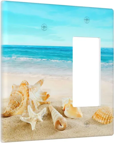 Miniatura 2 de Cubierta para interruptor de luz, diseño de conchas marinas en la playa, placas de pared de 2 bandas, 1 paquete
