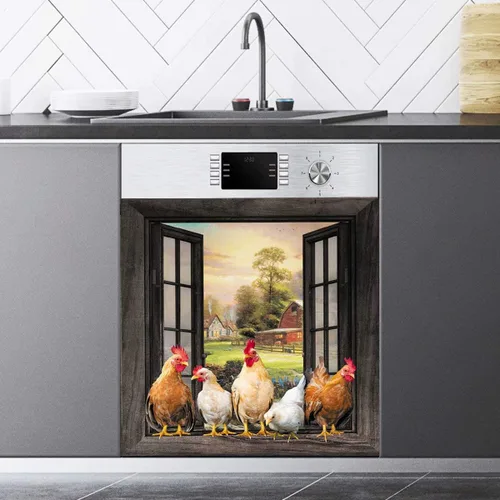 Miniatura 3 de Cubierta magnética para lavavajillas de pollo de granja, decoración de cocina, gallo para refrigerador, cubierta de puerta de nevera, ventana