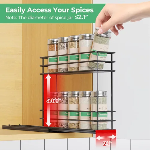 Miniatura 3 de Mystozer Organizador de especias extraíble para gabinete, estante de especias deslizante, organizador de gabinete de especias fácil de instalar, 2.5