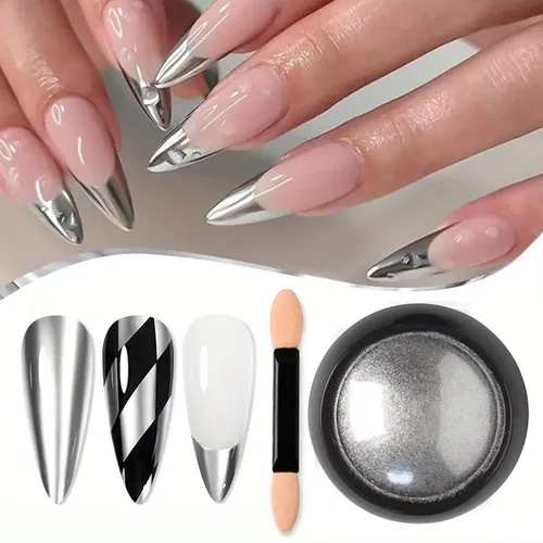 Miniatura 3 de Polvos holográficos de espejo para uñas, efecto cromado plateado, lentejuelas metálicas puras, pigmento cromado para uñas de gel UV, para decoración