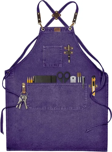Miniatura 13 de LEATHER VILLAGE Delantales de chef para hombres y mujeres con bolsillos grandes, delantal de trabajo ajustable de lona de algodón con espalda Gris