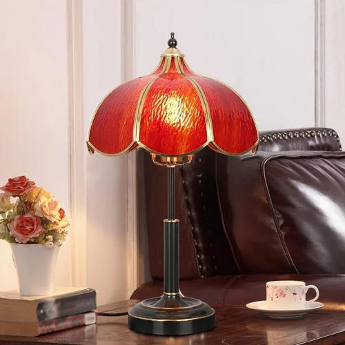 Miniatura 4 de Desk Light Vintage Glass Table Lamp Bedroom Study Living Room Brass Stained Nightstand Lamps for Home Office(Red,Small)