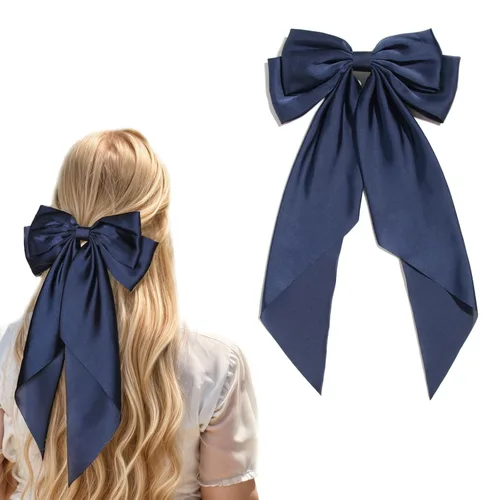 Miniatura 22 de LFOUVRE 4 pinzas para el cabello para mujer, lazo con borla y cola larga, clip para niña, accesorios sólidos, pasadores y lazo de garra
