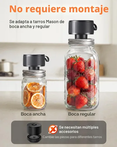 Miniatura 5 de Kit de sellado al vacío eléctrico de tarros Mason [actualizado en 2026] Sellador automático inalámbrico para frascos de boca ancha y regular
