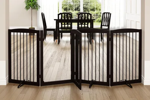 Miniatura 22 de PUPETPO Puertas independientes para mascotas con puerta de paso, valla interior para perros, puerta para perros para la casa, puerta, escaleras, Gris