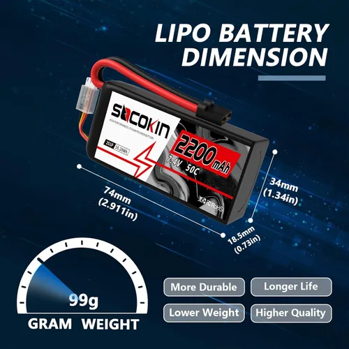 Miniatura 3 de 2S Lipo Batería 7.4V 50C 2200mAh Lipo Batería con conector TR Enchufe Suave Estuche Shorty para RC Car Truck Boat Truggy FPV Drone Quadcopter UAV
