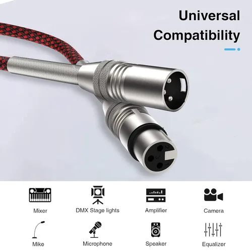 Miniatura 3 de Cable XLR de 2 pies, paquete de 10 unidades, cable de micrófono trenzado XLR macho a hembra, cable de micrófono de 3 pines, cable XLR equilibrado