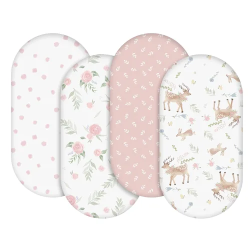 Miniatura 25 de Gllquen Baby Paquete de 4 sábanas de moisés, transpirable y acogedora, sábana bajera elástica para cuna de viaje, patrón floral de moda, sábanas