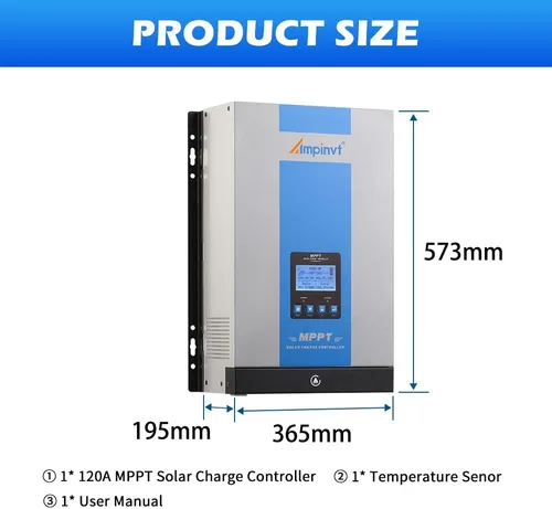 Miniatura 7 de Ampinvt Controlador de carga solar MPPT de 120 A, 12 V, 24 V, 36 V, 48 V, sistema de batería automático, entrada máxima de 150 V, regulador de panel